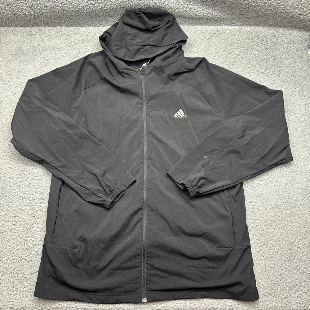 Adidas CZ5126 Mens Size XL AZB001 Black Full Zip Hooded Windbreaker Jacket